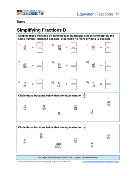 Professor Pete’s Classroom » Equivalent Fractions: Lesson 4 Simplifying