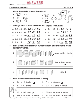 Professor Pete’s Classroom » Decimals Tenths: Comparing | Professor