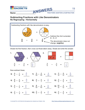 Professor Pete’s Classroom » Fractions Subtraction with Like ...