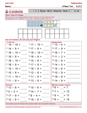 Professor Pete’s Classroom » Introductory Subtraction: Near 10 Minus 9 ...