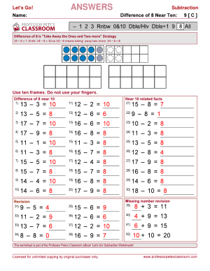Professor Pete’s Classroom » Introductory Subtraction: Near 10 Minus 8