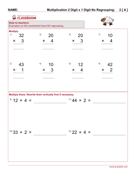 grade worksheets regrouping math 1 Multiplication: 1 Peteâ€™s Classroom Digit 2 Professor » x