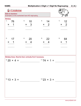 professor petes classroom multiplication 2 digit x 1 digit no