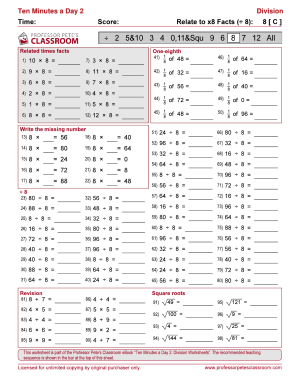 Professor Pete’s Classroom » Division Facts: Relate to x8 Facts 8 ...