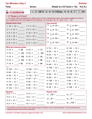 Professor Pete’s Classroom » Division Facts: Relate to x12 Facts 12 ...