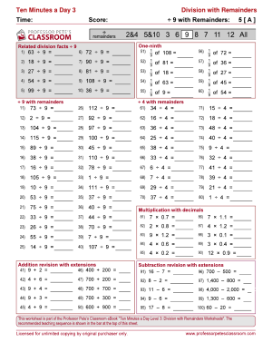 Professor Pete’s Classroom » Division with Remainders: Div 9 ...